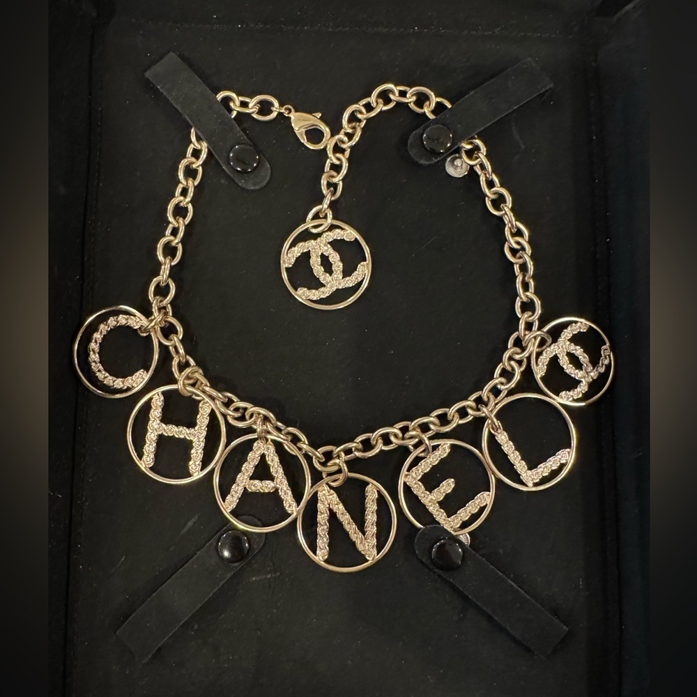 CHANEL Runway Logo Charm Necklace with Rhinestones - Picture 1 of 6